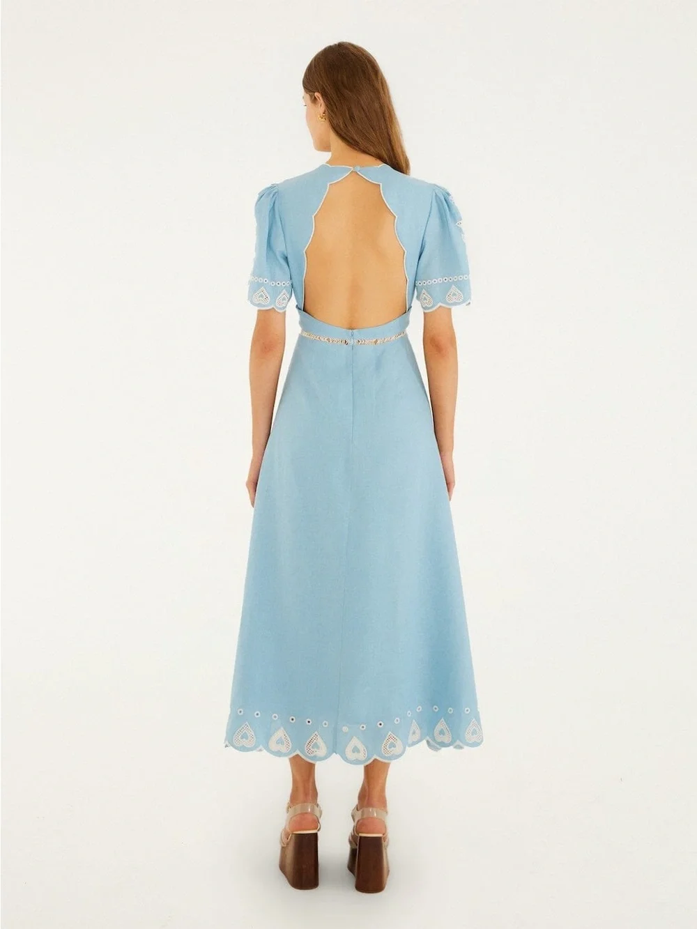 Farm Rio Light Blue Embroiderede Midi Dress - Picture 5 of 11